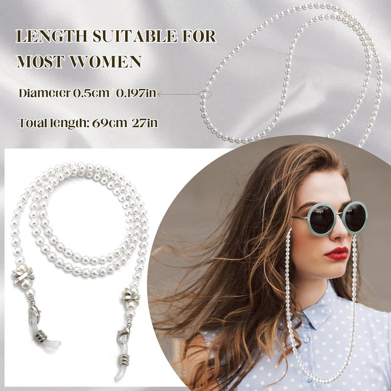 Keromtein Glasses Chain for Women, Pearl Eyeglass Chains Eye Glasses Holders Around Neck, Eyeglasses Strap Lanyard Sunglasses Beaded Face Mask Old Lady Reading Glass Eyewear Retainer Chain - Image 4
